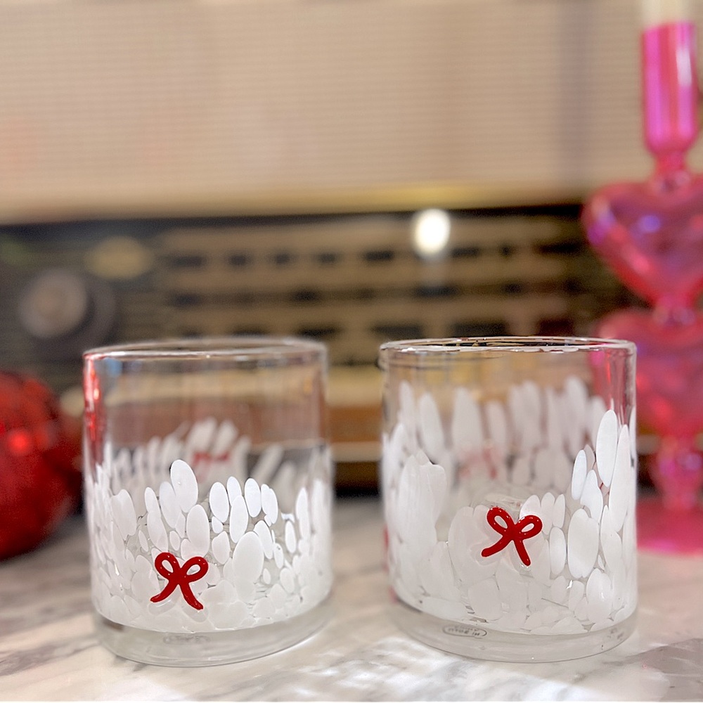 ✨NEW🎀 Viral Marble Red Bow Old Fashion Whiskey Drinking Glasses♥️
